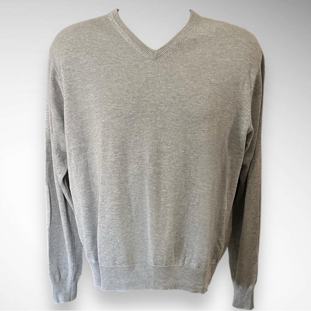PETER MILLAR Gray V-Neck Silk Cashmere Cotton Long Sleeve Sweater Large | EUC